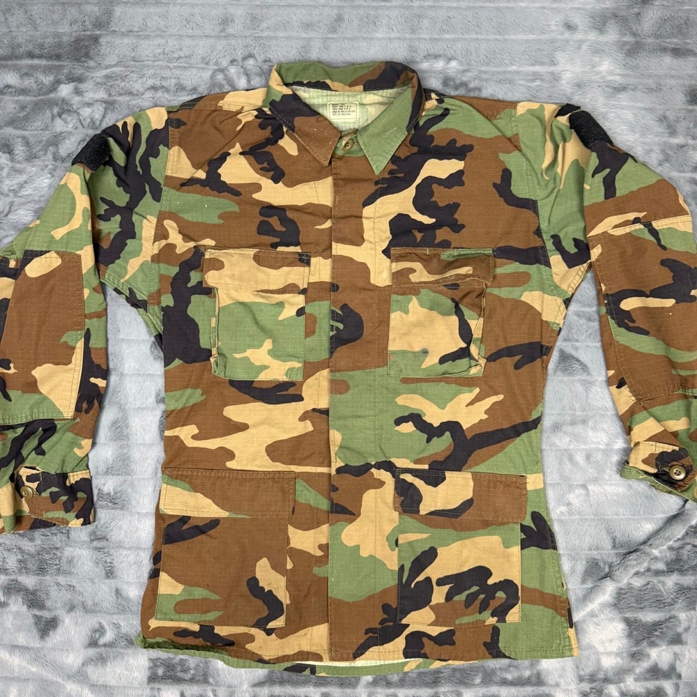US Military Woodland Camo Combat Coat BDU Ripstop Jacket Medium Long 6591